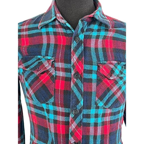 Vintage Ocean Pacific OP Shirt Men's Small Multicolor Plaid Flannel Button Up - Picture 2 of 7